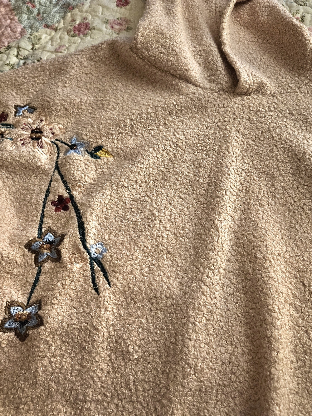 Embroidered Floral Sherpa Pullover - Blush - Picture 14 of 15